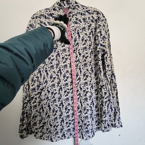 H&M Men's Ivory Blue Pattern Standard Cut Cotton Button Down Long Sleeve Shirt M - Picture 8 of 12